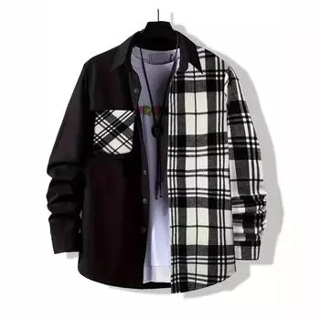 Весенне-осенняя мужская повседневная рубашка в клетку с длинным рукавом и лацканами XL небесно-голубой