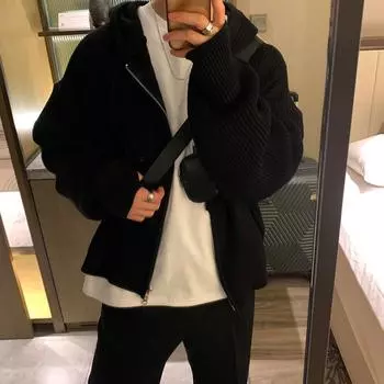 Весенне-осенняя мужская повседневная свободная утолщенная трикотажная куртка-кардиган XXL чёрный