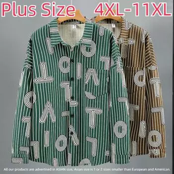 Весенне-осенняя мужская рубашка больших размеров, свободная повседневная рубашка с длинными рукавами, толстяк больших размеров, 4XL-11XL 11XL зелёный