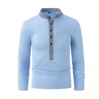 Весенне-осенняя мужская рубашка-поло с длинным рукавом в клетку, футболка с воротником-стойкой, повседневный топ для мужчин M белый