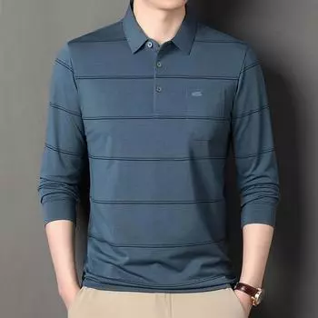 Весенне-осенняя мужская рубашка с длинными рукавами и лацканами, новая модная повседневная рубашка поло среднего возраста с настоящим карманом, мужской модный топ M