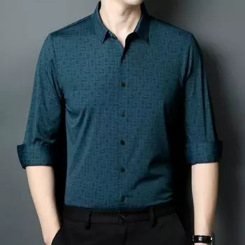 Весенне-осенняя мужская рубашка с длинными рукавами, новая повседневная бесшовная рубашка с принтом для папы M