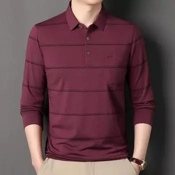 Весенне-осенняя мужская рубашка с длинными рукавами и лацканами, новая модная повседневная рубашка поло среднего возраста с настоящим карманом, мужской модный топ M