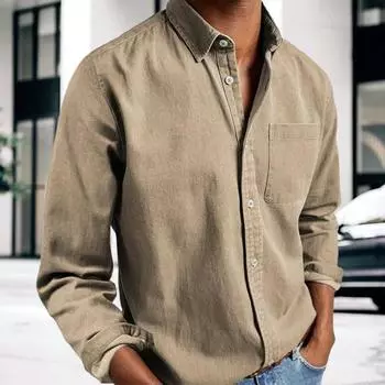 Весенне-осенняя мужская рубашка с нагрудным карманом, отложным воротником, застегивающимся на пуговицы топом, длинным рукавом, однотонный свободный кардиган, повседневная рубашка XXXL белый