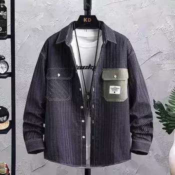 Весенне-осенняя мужская свободная повседневная рубашка с полосатыми лацканами и длинными рукавами XXXL белый