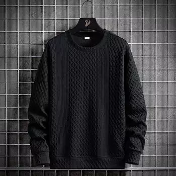 Весенне-осенняя мужская свободная повседневная рубашка с круглым вырезом и пуловером 8XL чёрный