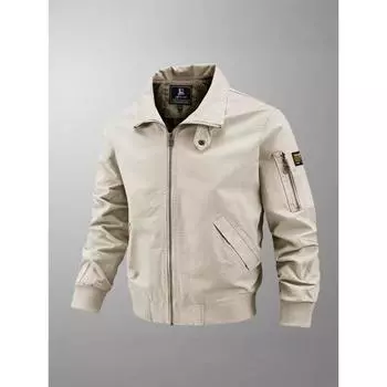 Весенне-осенняя мужская термокуртка для среднего и молодого возраста, хлопковая повседневная свободная летная куртка на молнии M чёрный