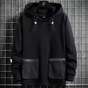 Весенне-осенняя мужская толстовка большого размера с несколькими карманами, уличная одежда, регулируемые толстовки в стиле хип-хоп с капюшоном, мужской пуловер, топы, одежда M серый