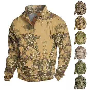 Весенне-осенняя мужская толстовка с воротником-стойкой на открытом воздухе, повседневные свитера, топы L камуфляжный