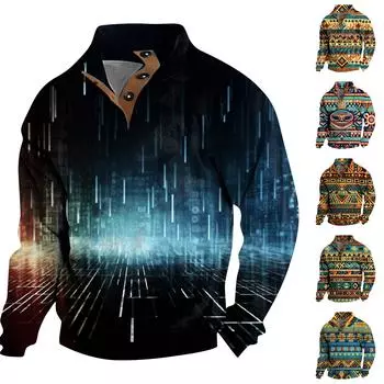 Весенне-осенняя мужская толстовка с воротником-стойкой на открытом воздухе, повседневные свитера, топы L чёрный