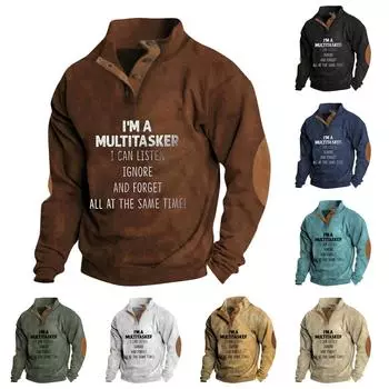 Весенне-осенняя мужская толстовка с воротником-стойкой на открытом воздухе, повседневные свитера, топы L чёрный