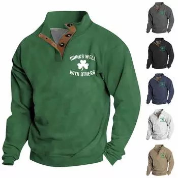 Весенне-осенняя мужская толстовка с воротником-стойкой на открытом воздухе, повседневные свитера, топы L армия зеленый