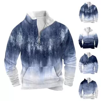 Весенне-осенняя мужская толстовка с воротником-стойкой на открытом воздухе, повседневные свитера, топы XXXL синий