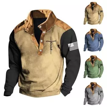 Весенне-осенняя мужская толстовка с воротником-стойкой на открытом воздухе, повседневные свитера, топы L чёрный