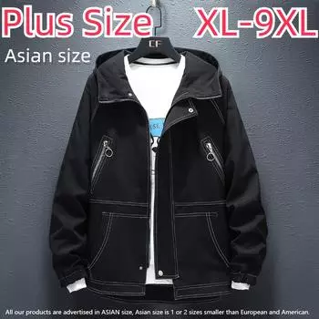 Весенне-осенняя мужская ветровка больших размеров, повседневная куртка дополнительного размера, молодежная свободная куртка с принтом, мужская XL-9XL 9XL чёрный