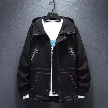 Весенне-осенняя мужская ветровка больших размеров, повседневная куртка дополнительного размера, молодежная свободная куртка с принтом, мужская XL-9XL XL чёрный