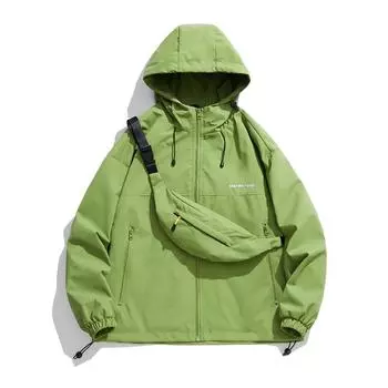 Весенне-осенняя мужская женская куртка, пальто, мужская верхняя одежда, походная ветровка с сумкой M чёрный