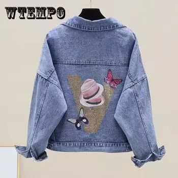 Весенне-осенняя новая джинсовая куртка, женская короткая джинсовая куртка для похудения, джинсовая женская одежда с вышивкой, пальто S синий