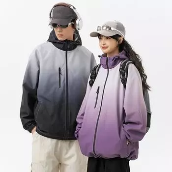 Весенне-осенняя новая горная ветрозащитная оснастка, усовершенствованный дизайн, постепенный цвет, штормовая куртка с капюшоном для любителей S чёрный