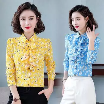 Весенне-осенняя новая кружевная блузка с цветочным принтом в виде листьев лотоса, женский топ с длинными рукавами, профессиональная шифоновая рубашка, рабочая одежда, S-5XL 5XL красный