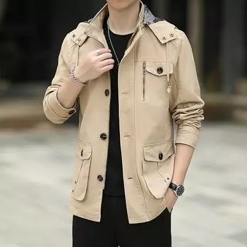 Весенне-осенняя новая куртка мужская с капюшоном американская повседневная спортивная верхняя модная универсальная молодежная куртка для инструментов M