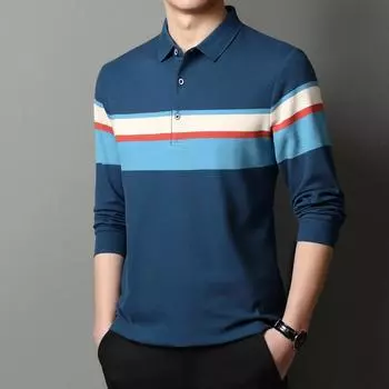 Весенне-осенняя новая мужская комбинированная футболка с длинными рукавами и лацканами, молодежный пуловер, модная повседневная базовая рубашка-поло M