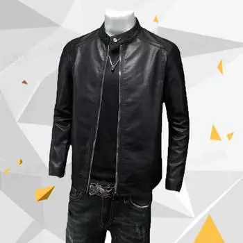 Весенне-осенняя новая мужская куртка из искусственной кожи на молнии, молодежная модная повседневная мотоциклетная куртка M чёрный