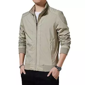 Весенне-осенняя новая мужская куртка, модная тонкая верхняя одежда, повседневное однотонное теплое пальто с воротником-стойкой, уличная одежда для мужчин M хаки