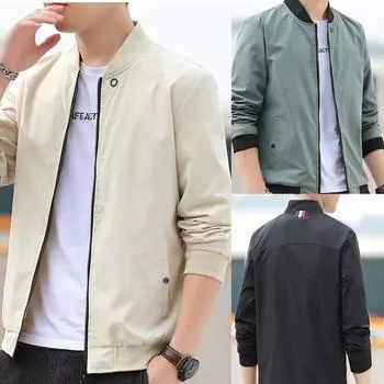 Весенне-осенняя новая мужская куртка, пальто, однотонная ветровка на молнии с бейсбольным воротником, спортивное пальто для велоспорта M чёрный