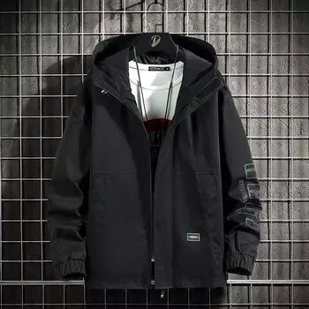 Весенне-осенняя новая мужская куртка с капюшоном, ветровка, тонкое пальто, мужская уличная верхняя одежда, повседневная спортивная куртка, военная тактическая одежда M чёрный