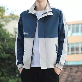 Весенне-осенняя новая мужская куртка, весенняя ветровка с цветными блоками, деловая, повседневная, с лацканами, зеленая, большого размера, рабочая куртка M