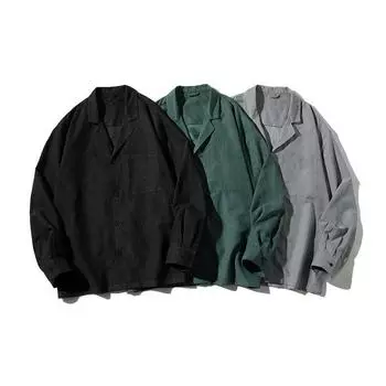 Весенне-осенняя новая мужская модная рубашка с кубинским воротником, свободная модная мужская рубашка с длинными рукавами M серый