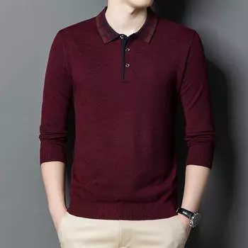 Весенне-осенняя новая мужская одежда без капюшона для отдыха среднего возраста, обычная однотонная одежда с воротником-поло M