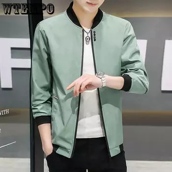 Весенне-осенняя новая мужская повседневная куртка, пальто, однотонная ветровка на молнии с бейсбольным воротником, универсальное пальто M