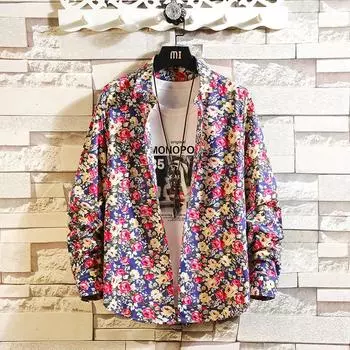 Весенне-осенняя новая мужская повседневная рубашка с цветочным принтом и длинными рукавами, модная мужская одежда XXXXXL