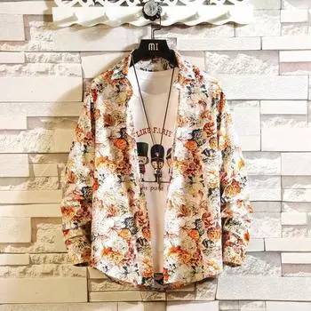 Весенне-осенняя новая мужская рубашка с длинными рукавами и цветочным принтом XXXXXL