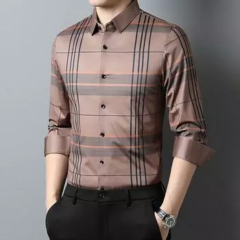 Весенне-осенняя новая мужская рубашка с длинными рукавами, мужская одежда среднего возраста, шелковая рубашка с лацканами, мужская рубашка M