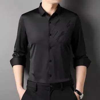 Весенне-осенняя новая однотонная простая рубашка с длинными рукавами, мужская повседневная мужская рубашка с лацканами для папы среднего возраста, мужская рубашка M