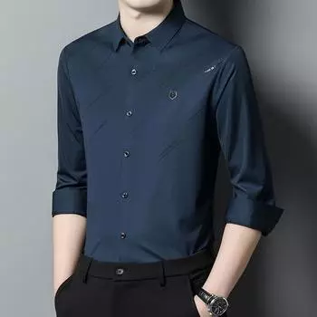 Весенне-осенняя новая однотонная рубашка с длинными рукавами и принтом, мужская модная повседневная мужская рубашка-кардиган среднего возраста M