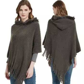 Весенне-осенняя новая однотонная шаль с капюшоном и бахромой в полоску M