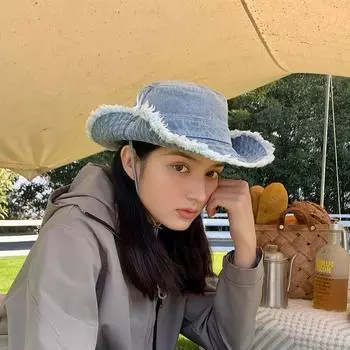 Весенне-осенняя новая шляпа женская ретро шляпа-ведро с грубыми краями универсальная джинсовая шляпа для альпинизма летняя солнцезащитная шляпа M56-58cm чёрный