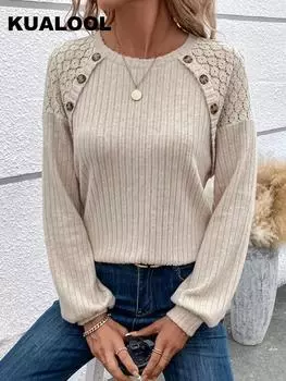 Весенне-осенняя новая свободная повседневная футболка с круглым вырезом и длинными рукавами, женский модный топ с круглым вырезом и животным принтом S чёрный