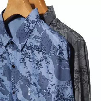 Весенне-осенняя новая тонкая рубашка с длинными рукавами с принтом, повседневная свободная мужская рубашка для молодежи и среднего возраста M