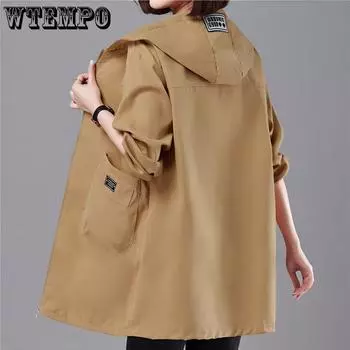 Весенне-осенняя новая тонкая ветровка, куртка большого размера с капюшоном, пальто, темпераментный повседневный топ, женское пальто, Тренч, одежда L
