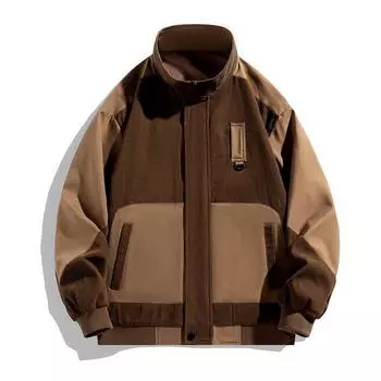 Весенне-осенняя новая вельветовая простая куртка с длинными рукавами, модная брендовая мужская повседневная свободная куртка с воротником-стойкой L кофейный