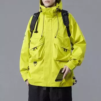 Весенне-осенняя новая ветровка, мужская куртка, ветрозащитная уличная уличная куртка для кемпинга, пешего туризма, стильное мужское пальто с несколькими карманами M чёрный