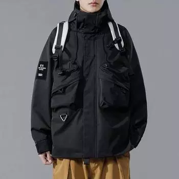 Весенне-осенняя новая ветровка, мужская куртка, ветрозащитная уличная уличная куртка для кемпинга, пешего туризма, стильное мужское пальто с несколькими карманами M чёрный