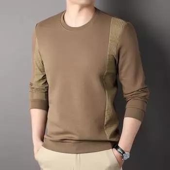 Весенне-осенняя новая вязаная мужская толстовка с капюшоном, молодежная модная корейская футболка с длинными рукавами и круглым вырезом M