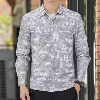 Весенне-осенняя новая высококачественная персонализированная рубашка с длинными рукавами с надписью, универсальная мужская рубашка с граффити, расписанная вручную M зелёный