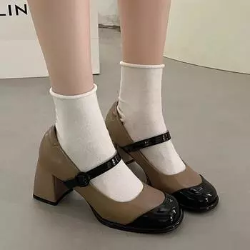 Весенне-осенняя новая женская обувь в стиле Лолиты Мэри Джейн на высоком каблуке, дизайнерские женские туфли-лодочки на толстой подошве, женские сандалии из искусственной кожи, распродажа 40